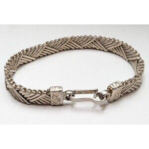Vintage 925 Sterling Silver Bracelet Woven Chevron Traditional Heavy 33g 7.25in